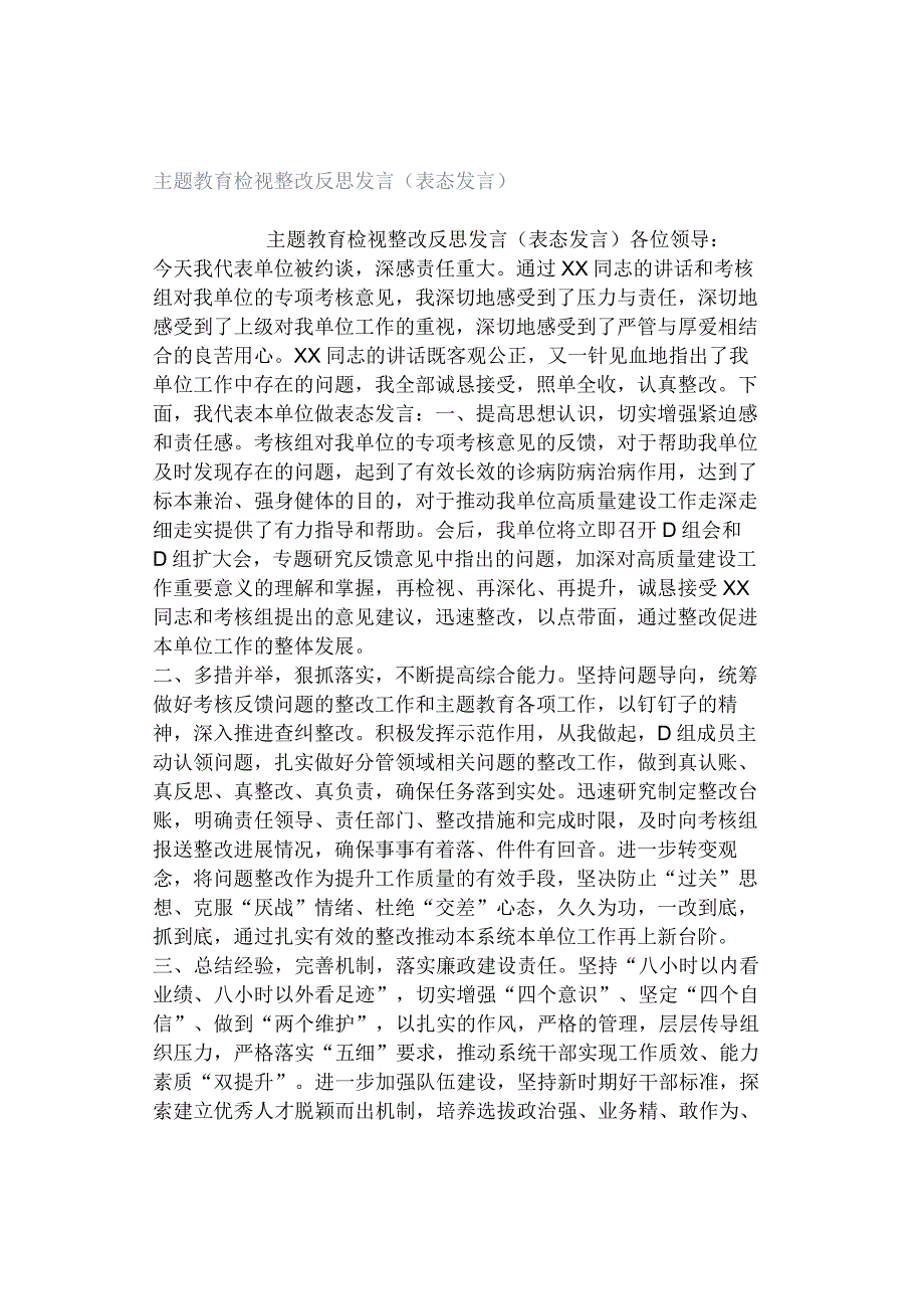 主题教育检视整改反思发言（表态发言）.docx_第1页