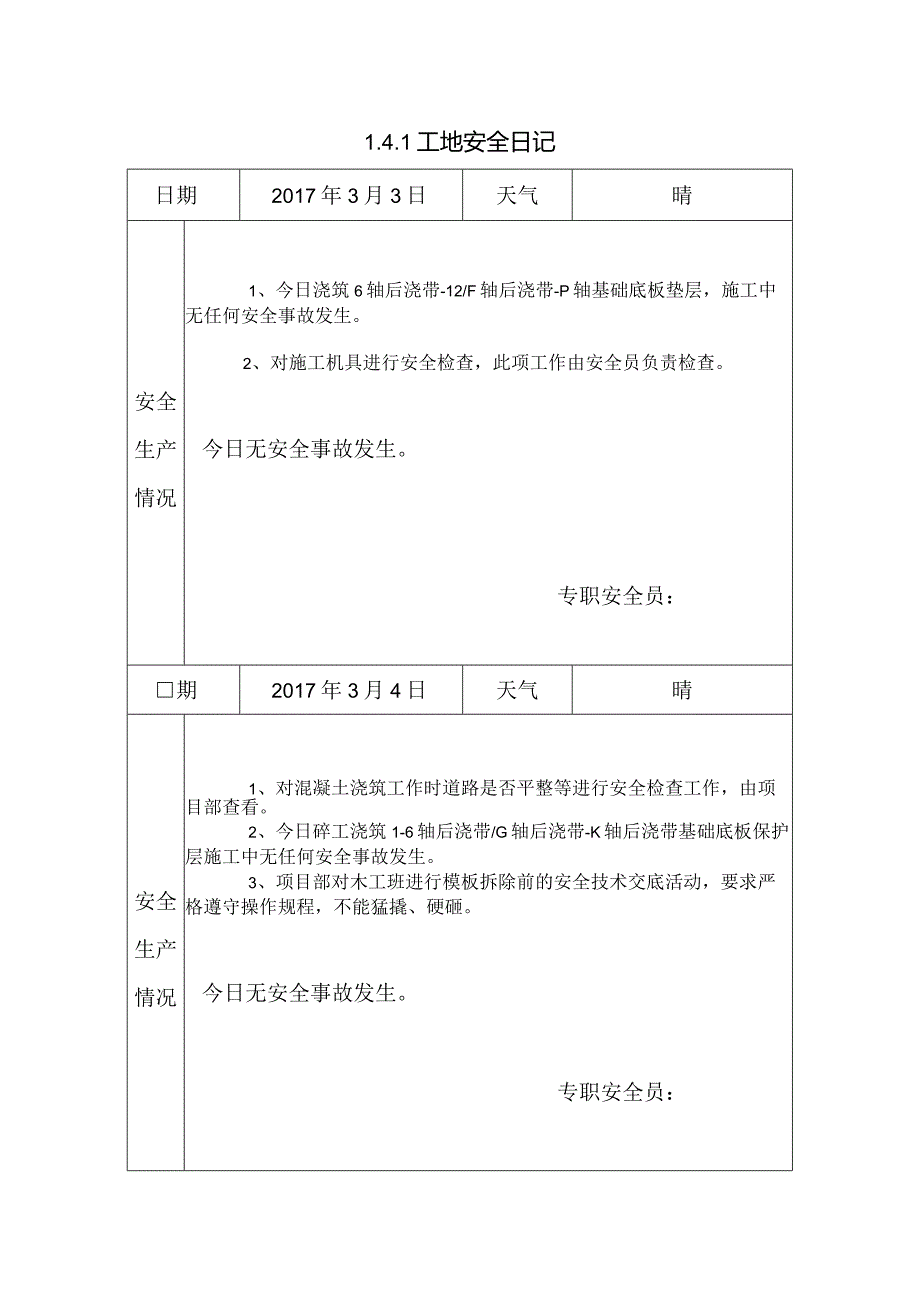 [施工资料]工地安全日记(28).docx_第1页