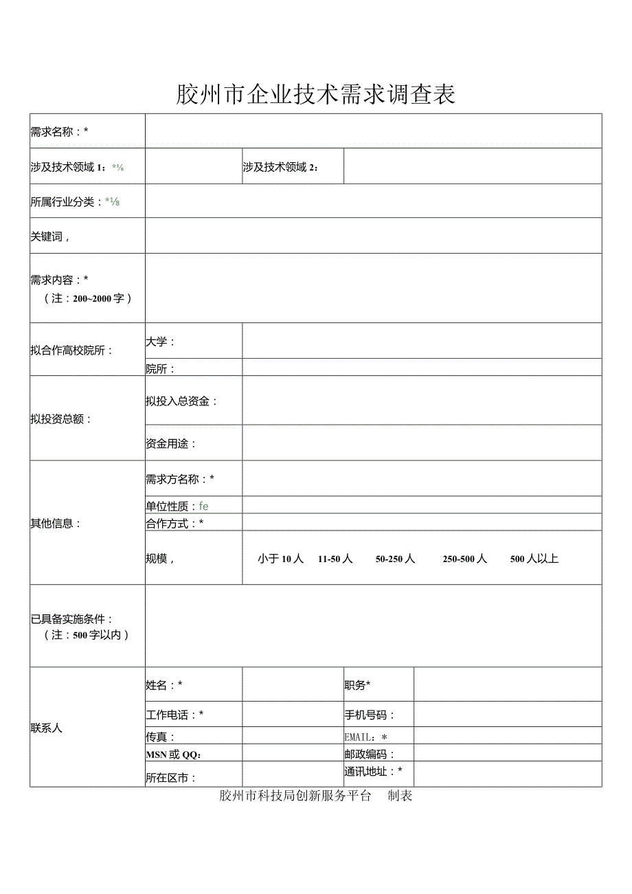 企业技术需要调查表.docx_第1页