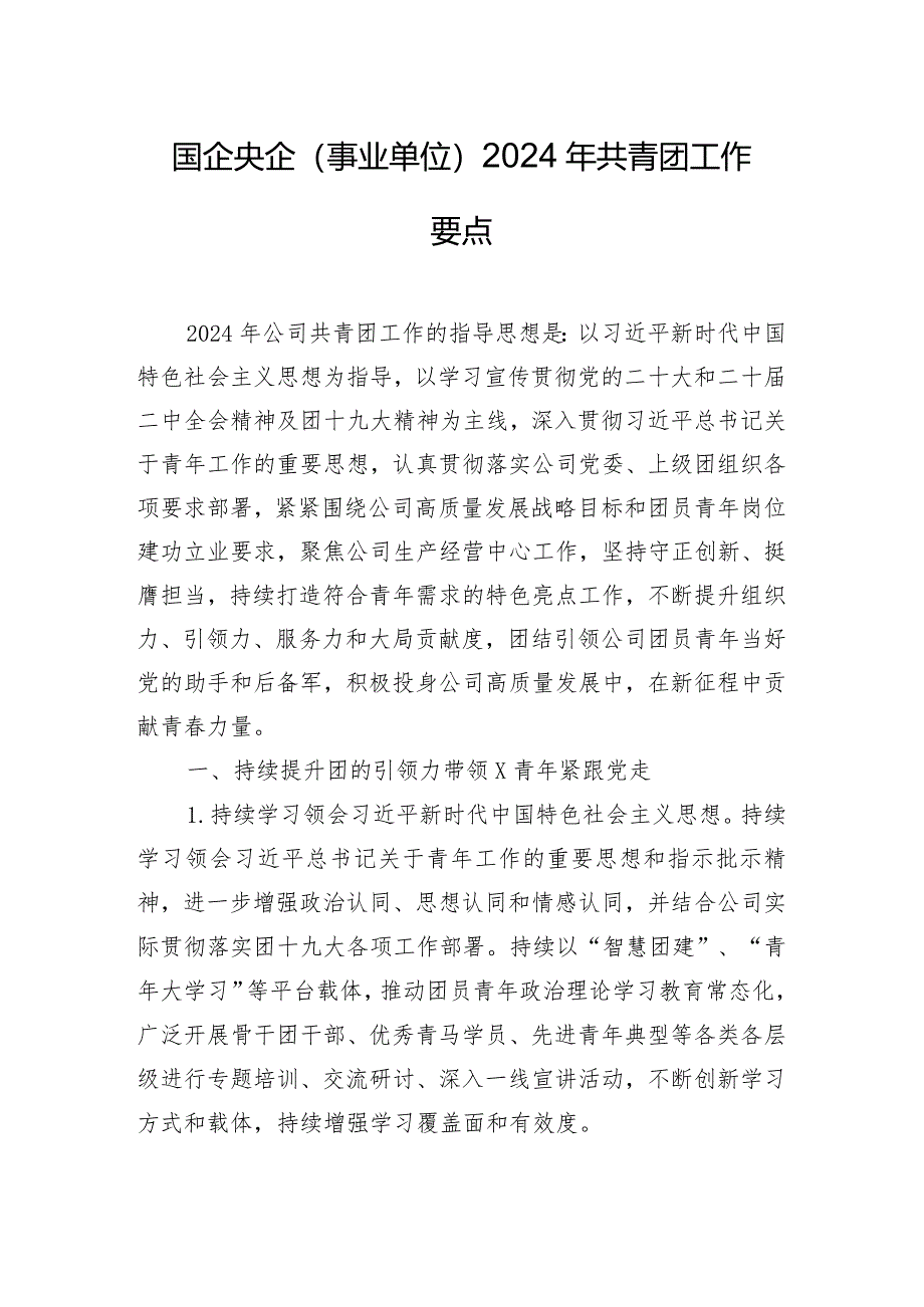 国企央企（事业单位）2024年共青团工作要点.docx_第1页