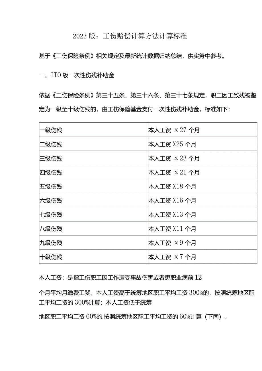 工伤赔偿计算方法计算标准2023版.docx_第1页