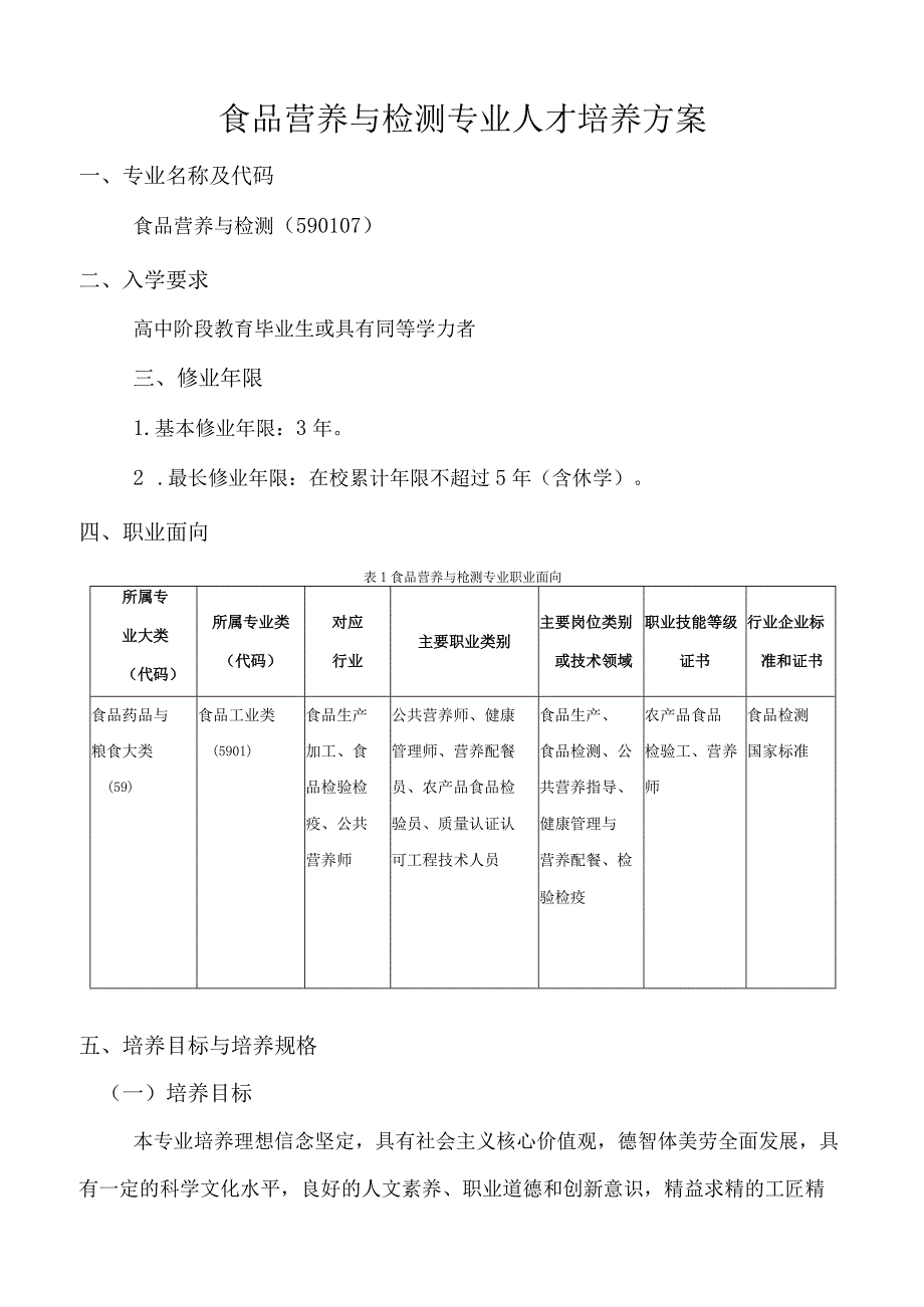 食品营养与检测专业人才培养方案.docx_第1页