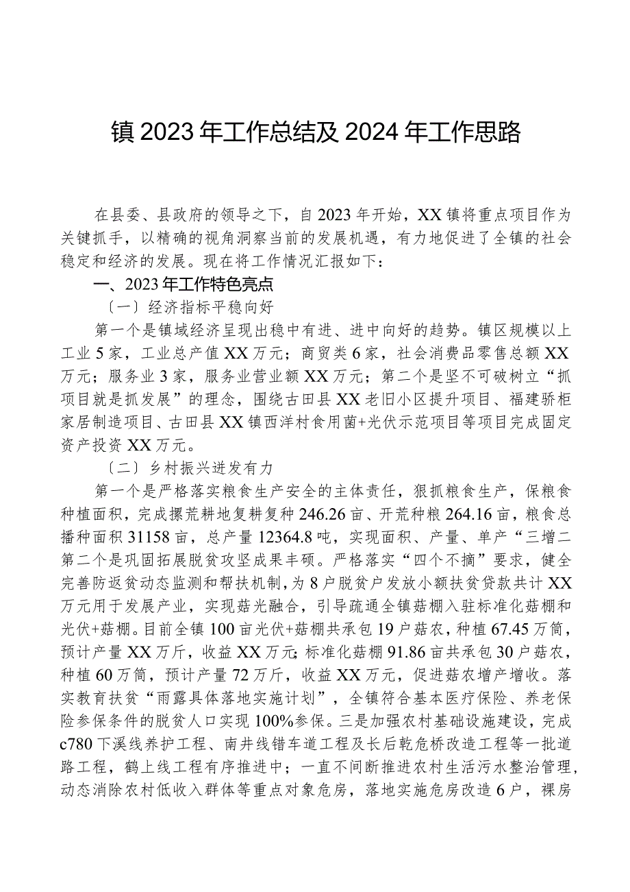 镇2023年工作总结及2024年工作思路01.docx_第1页