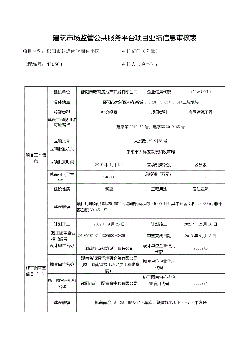 建筑市场监管公共服务平台项目业绩信息审核表.docx_第1页