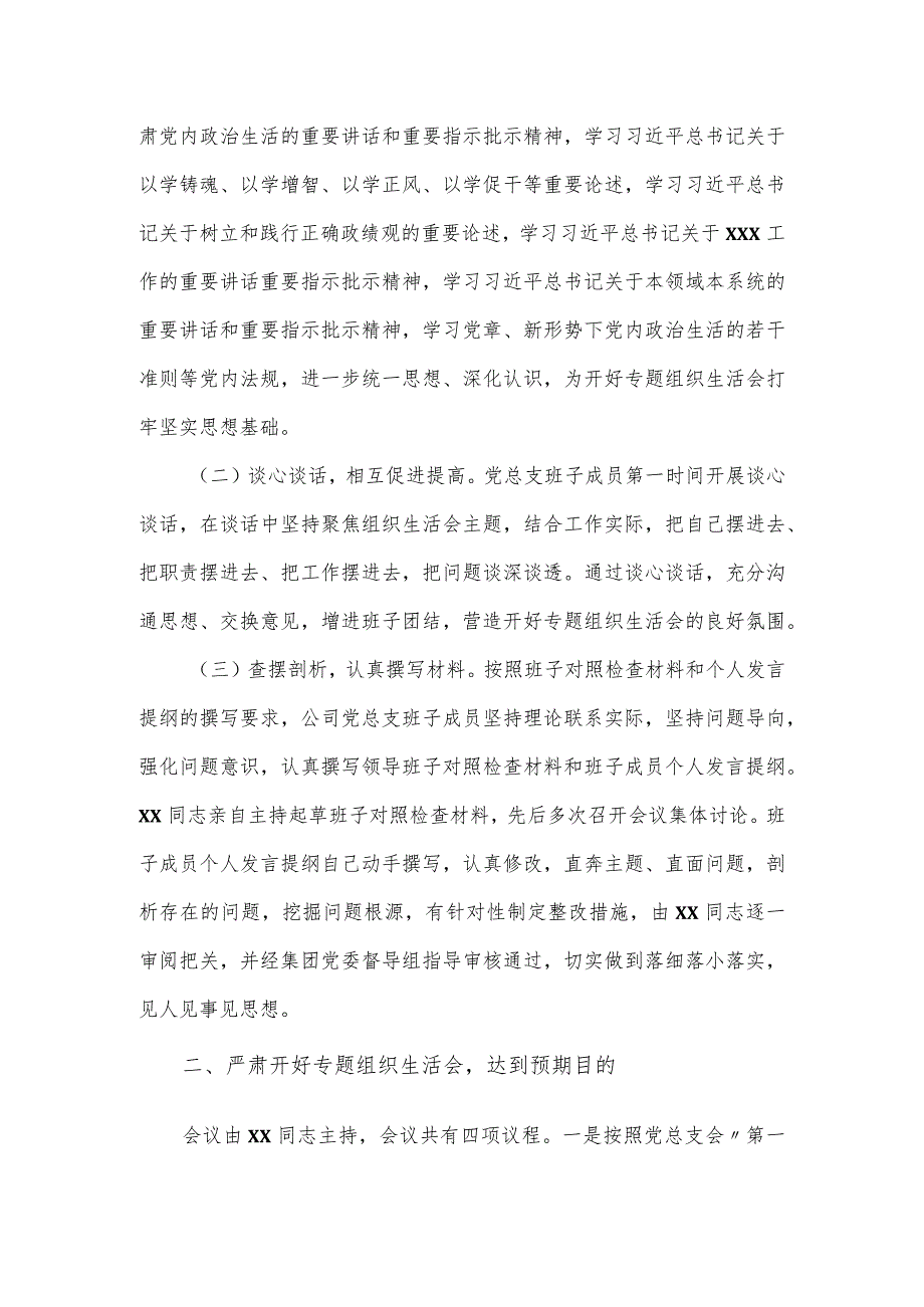 公司党总支主题教育专题组织生活会召开情况报告.docx_第2页