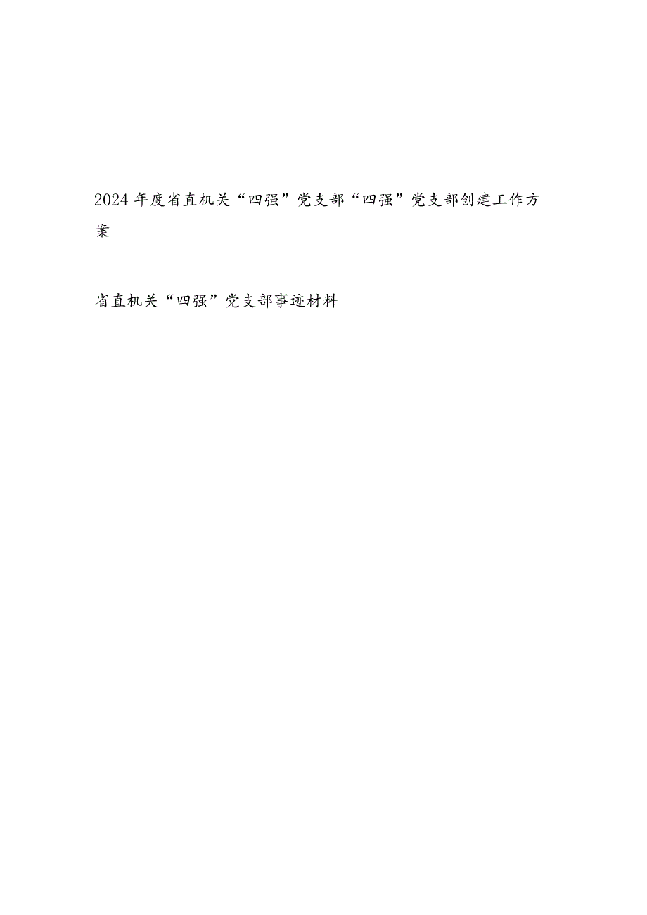 2024年度省直机关“四强”党支部“四强”党支部创建工作方案和党支部先进事迹材料.docx_第1页