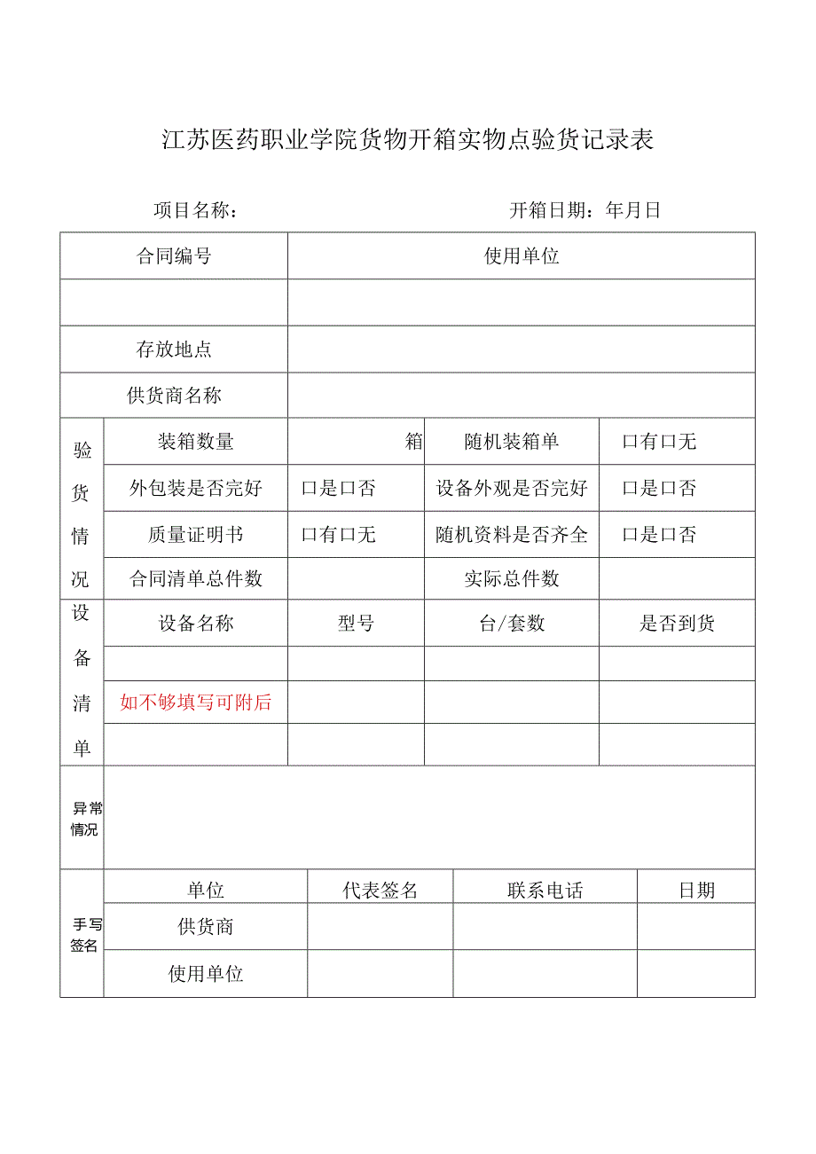 江苏医药职业学院货物开箱实物点验货记录表.docx_第1页