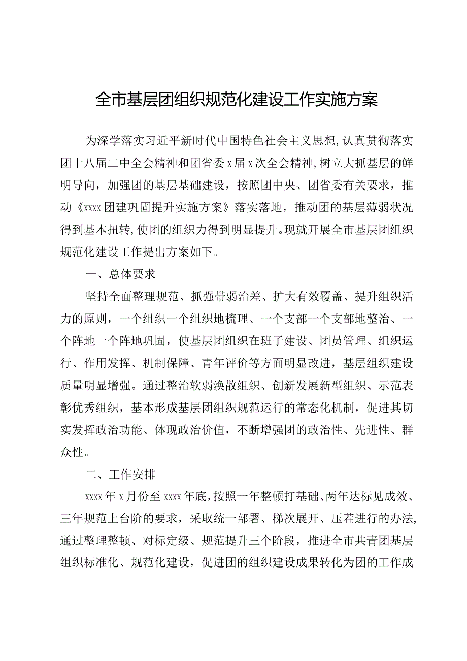 全市基层团组织规范化建设工作实施方案.docx_第1页