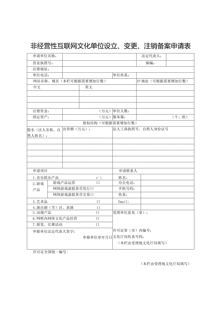 非经营性互联网文化单位设立、变更、注销备案申请表.docx_第1页