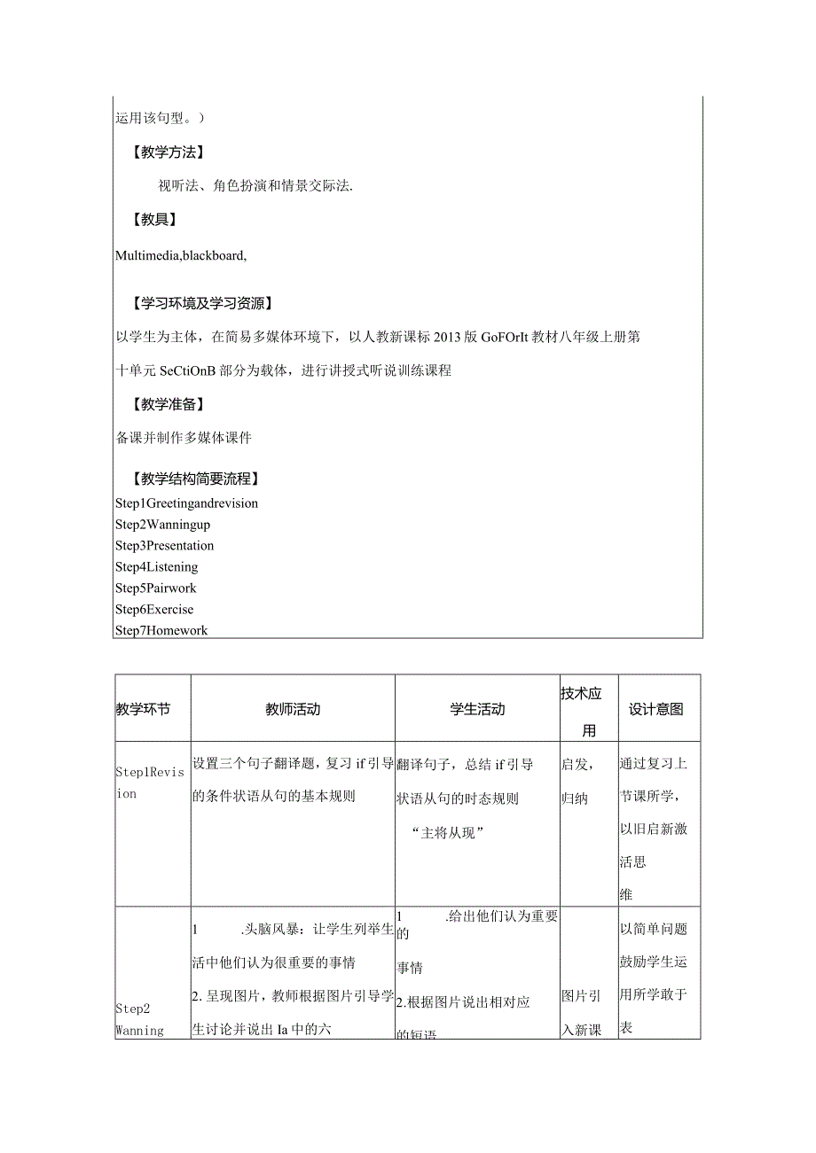 新目标八年级上Unit10 Section B 1a-1d教学设计.docx_第2页