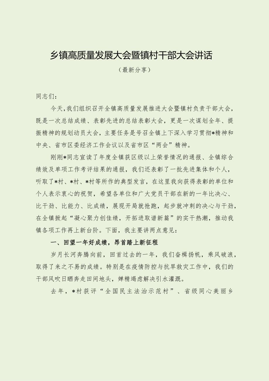 乡镇高质量发展大会暨镇村干部大会讲话（最新分享）.docx_第1页