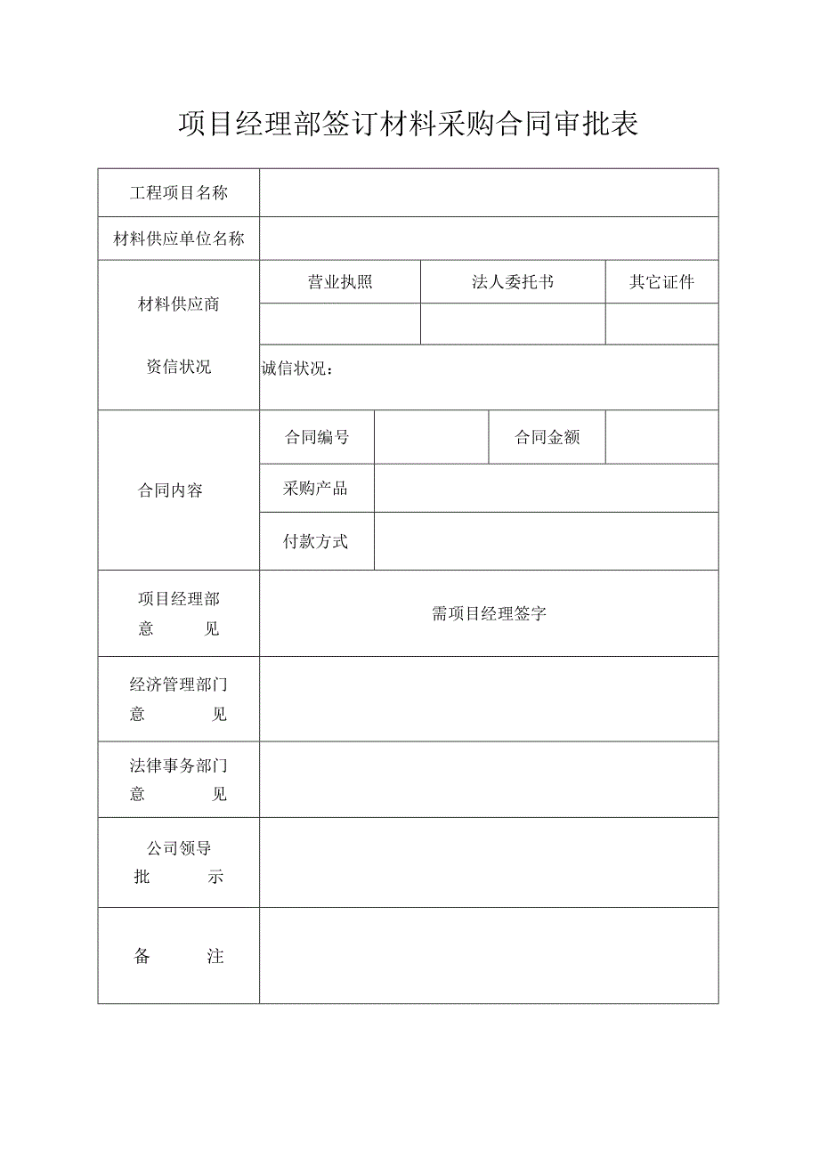 项目经理部签订材料采购合同审批表.docx_第1页