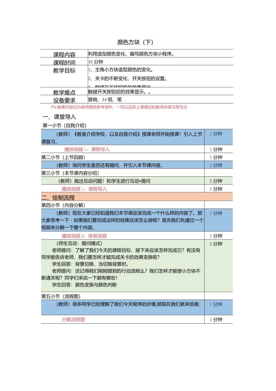 小学六年级课后服务：scratch少儿编程四阶第14课：颜色方块（下）教案.docx_第1页