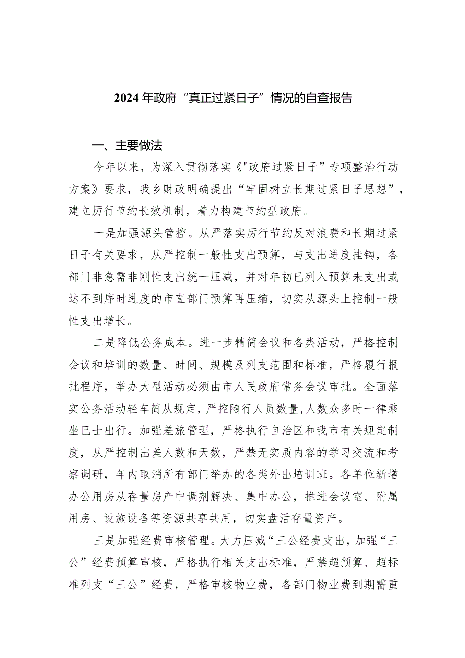 2024年政府“真正过紧日子”情况的自查报告8篇（详细版）.docx_第1页