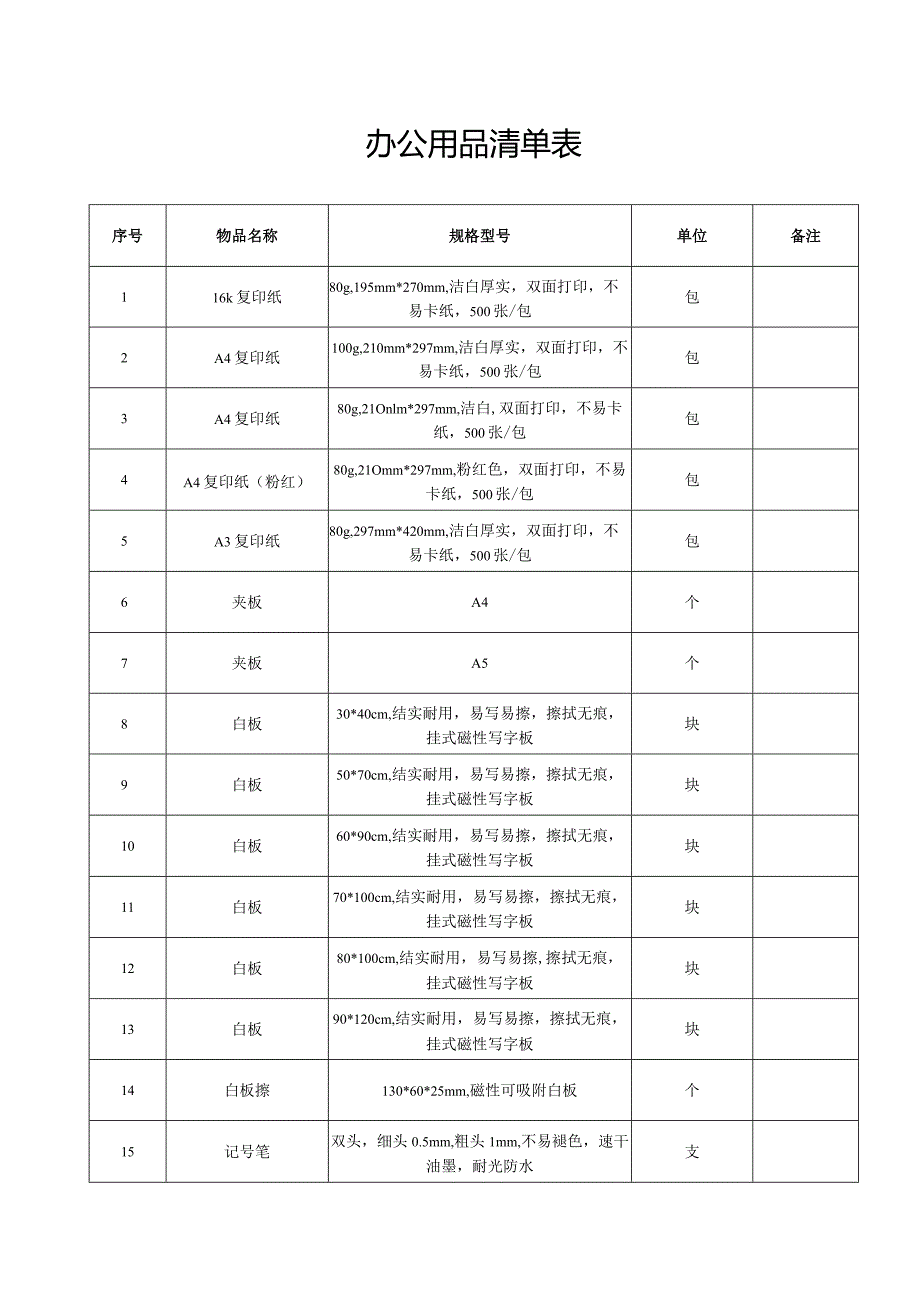 办公用品清单表.docx_第1页