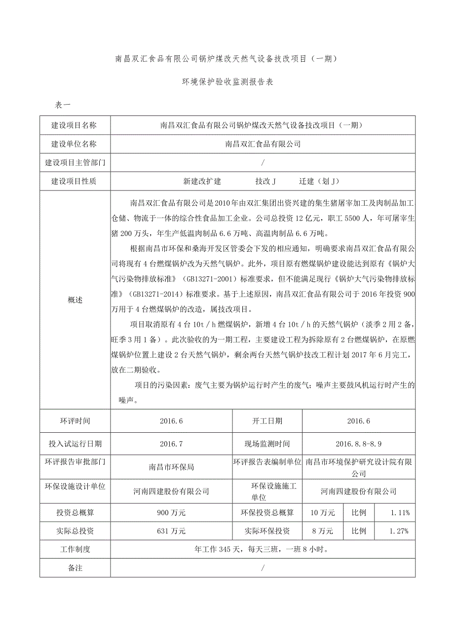 南昌双汇食品有限公司锅炉煤改天然气设备技改项目（一期）竣工环保验收报告.docx_第3页