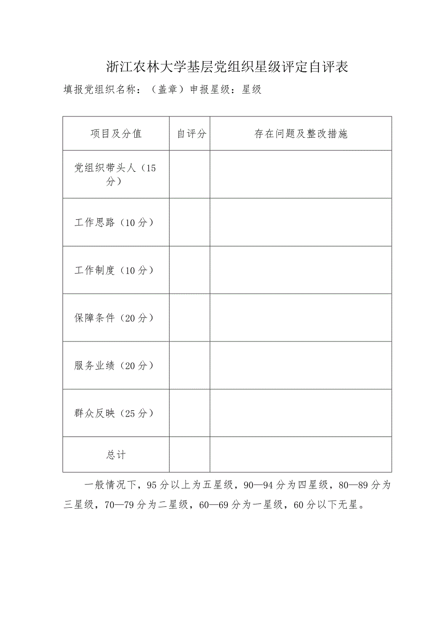 浙江农林大学基层党组织星级评定自评表.docx_第1页