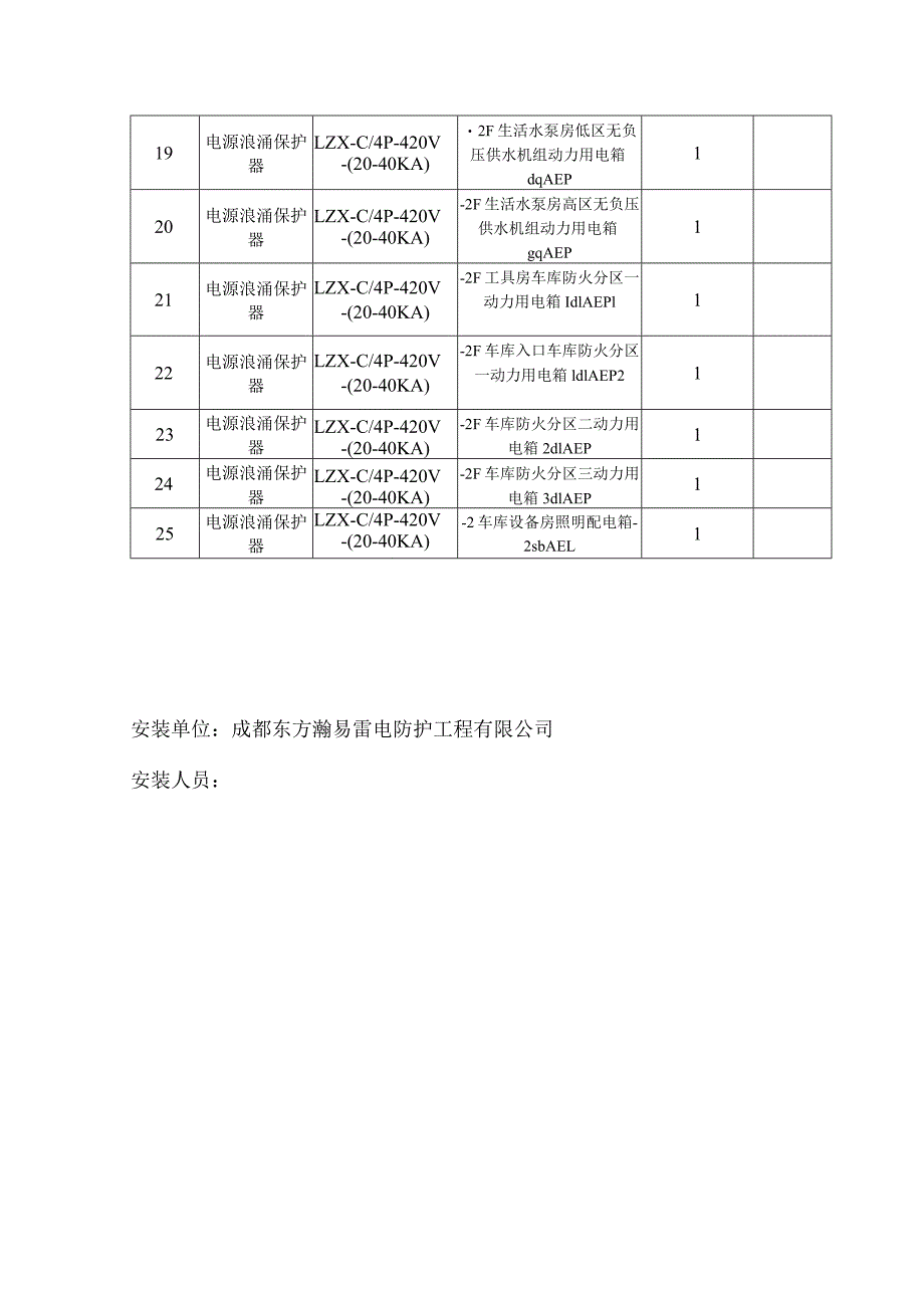 电源浪涌保护器安装记录表(一标） 2.docx_第2页