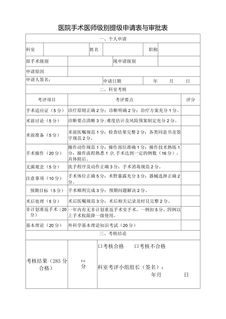 医院手术医师级别提级申请表与审批表.docx_第1页