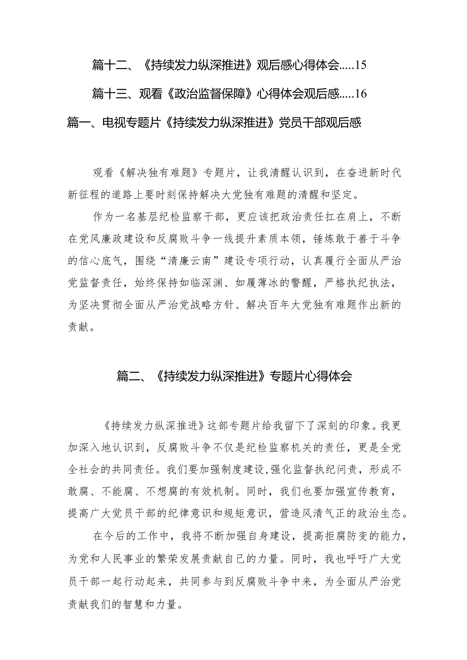 2024电视专题片《持续发力纵深推进》党员干部观后感13篇（详细版）.docx_第2页