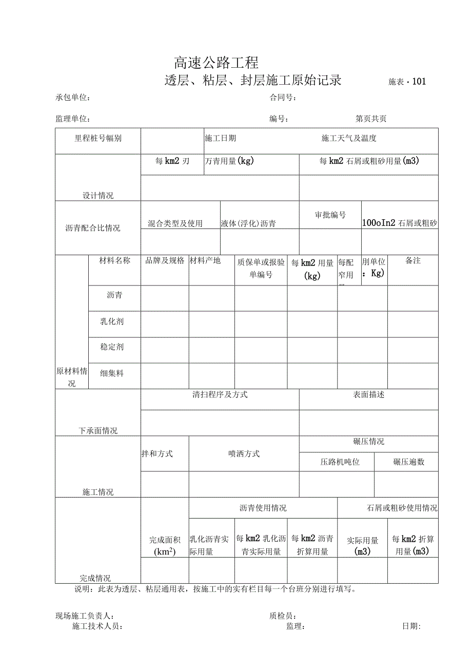 施表-101 透层、粘层、封层施工原始记录.docx_第1页