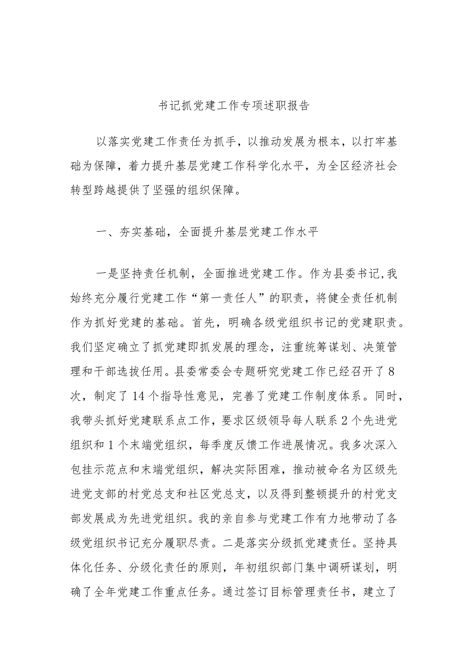 书记抓党建工作专项述职报告.docx_第1页