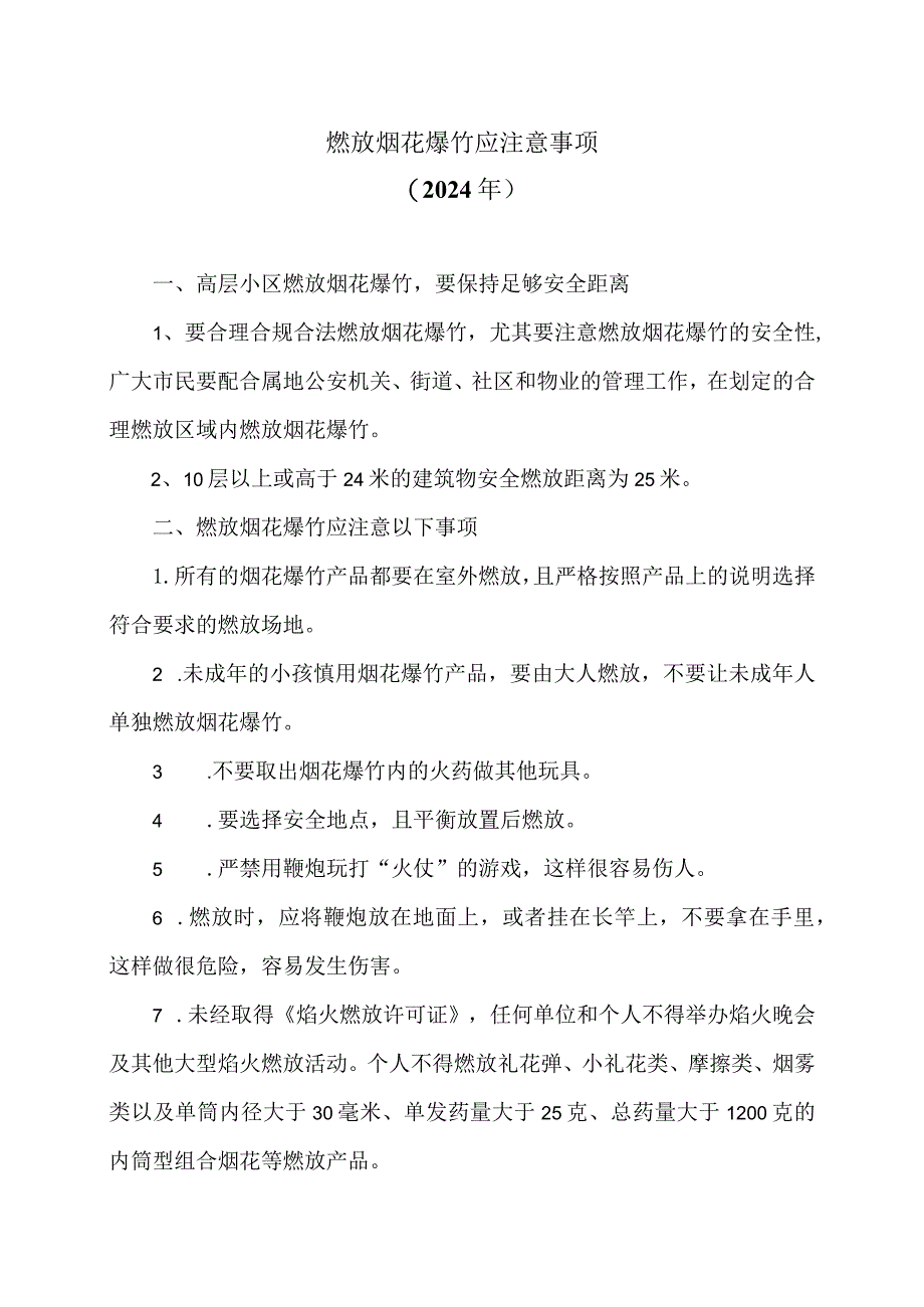 燃放烟花爆竹应注意事项（2024年）.docx_第1页