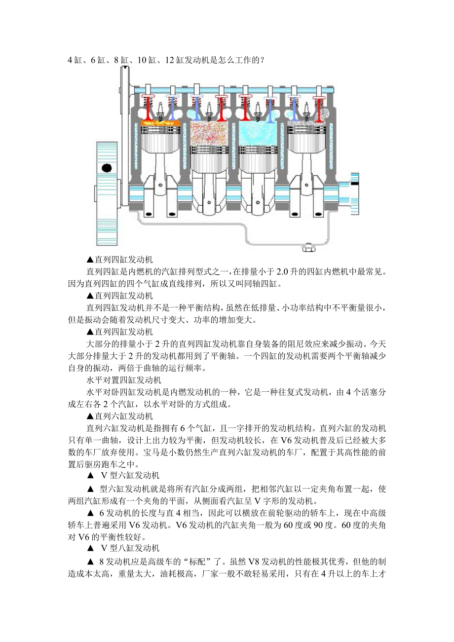 4缸 6缸 8缸 10缸 12缸发动机工作原理与性能区别(课件).docx_第1页