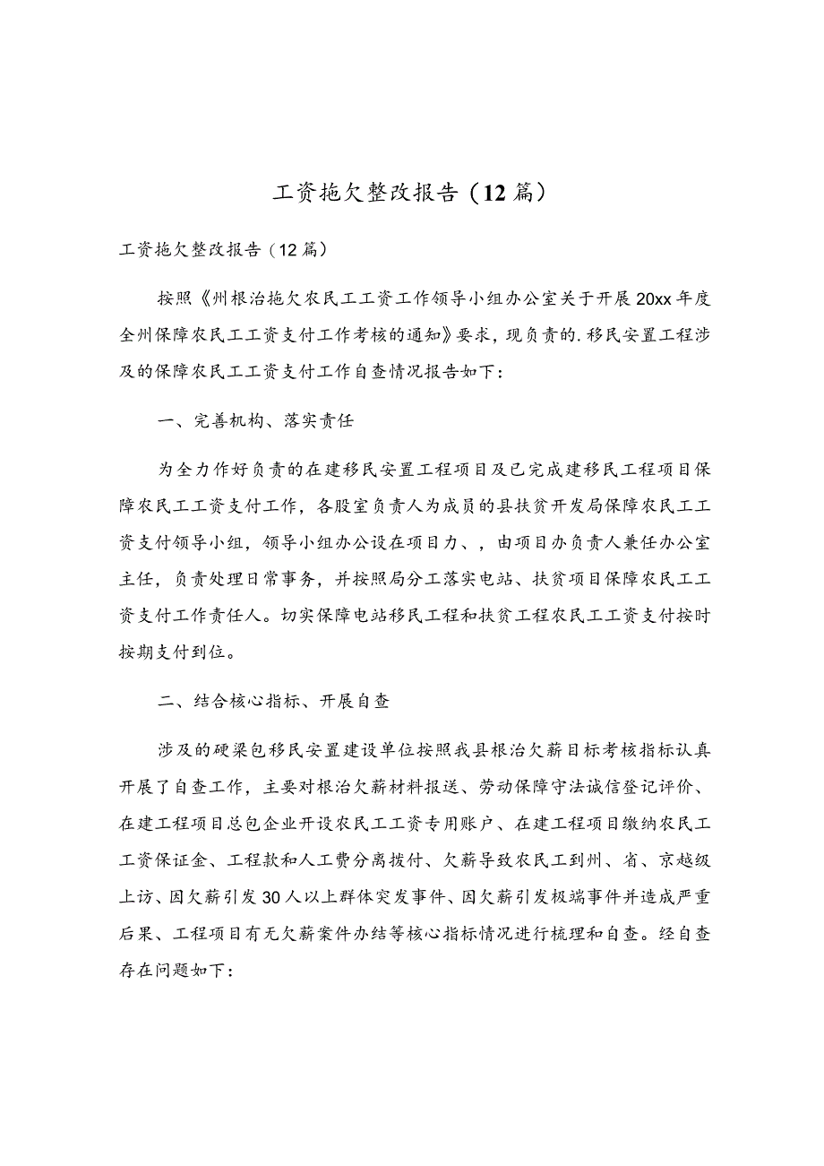 工资拖欠整改报告(12篇).docx_第1页