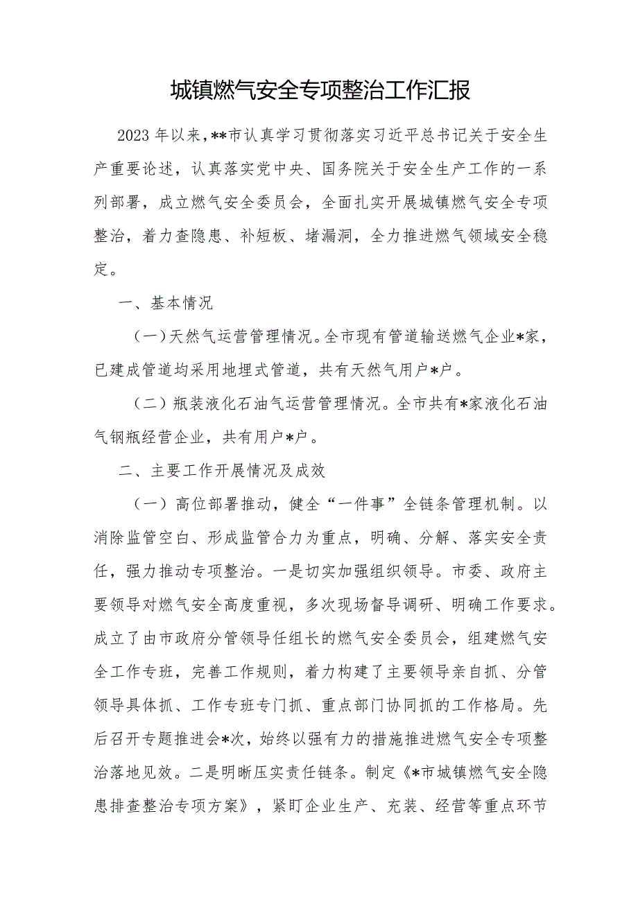 2024某市城镇燃气安全专项整治工作汇报和城镇燃气安全专项整治行动工作实施方案.docx_第2页