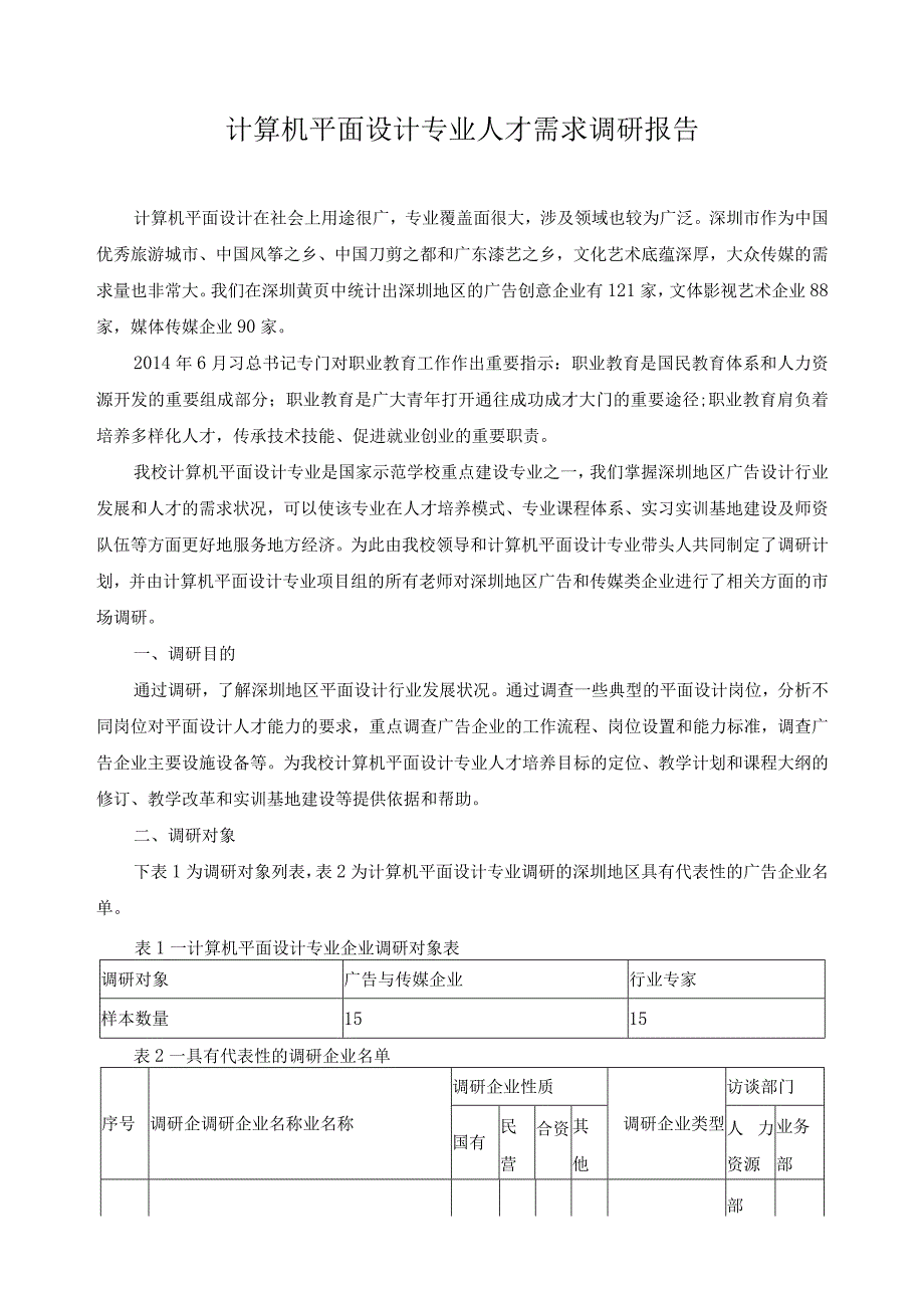 计算机平面设计专业人才需求调研报告.docx_第1页