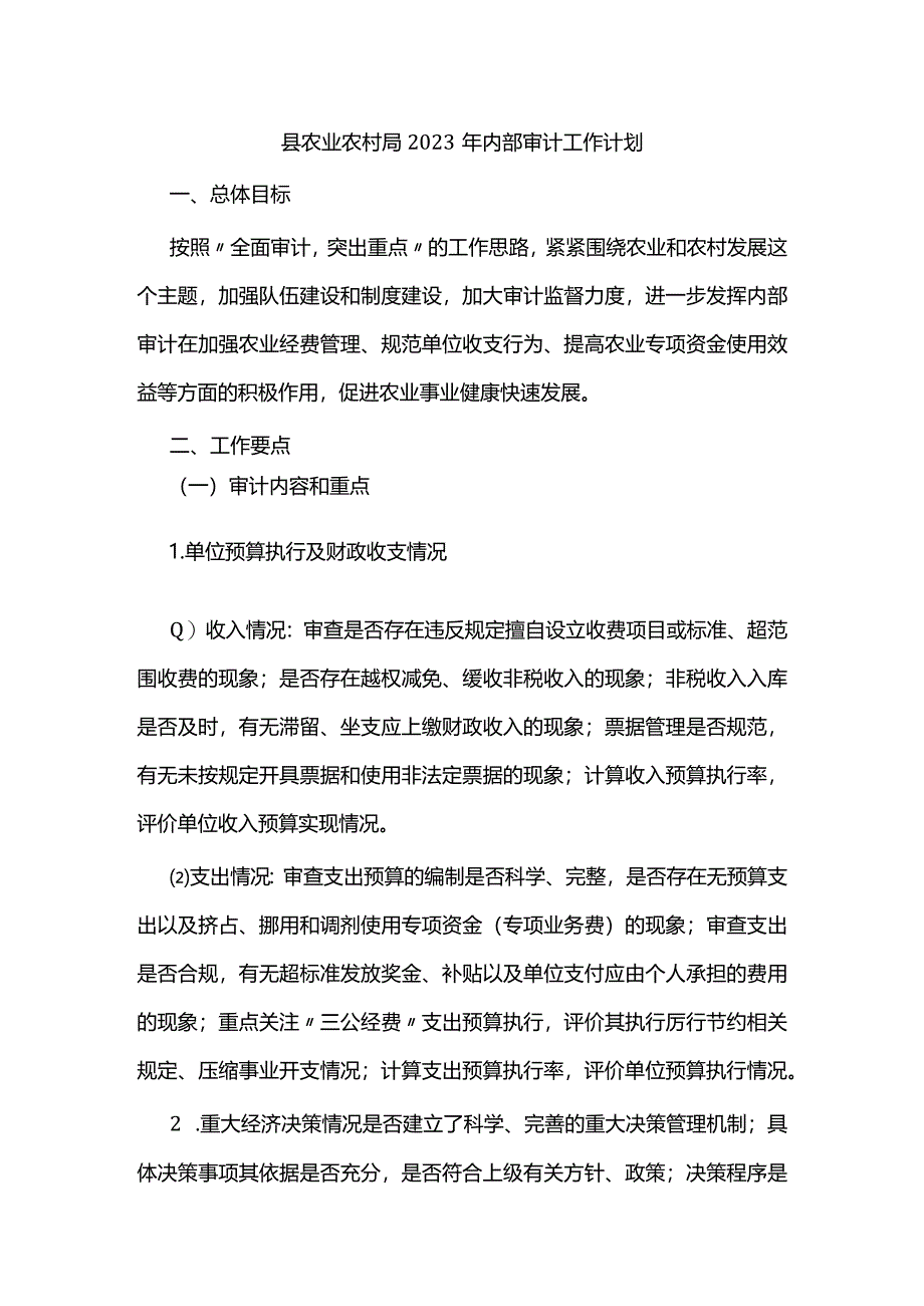 县农业农村局2023年内部审计工作计划.docx_第1页