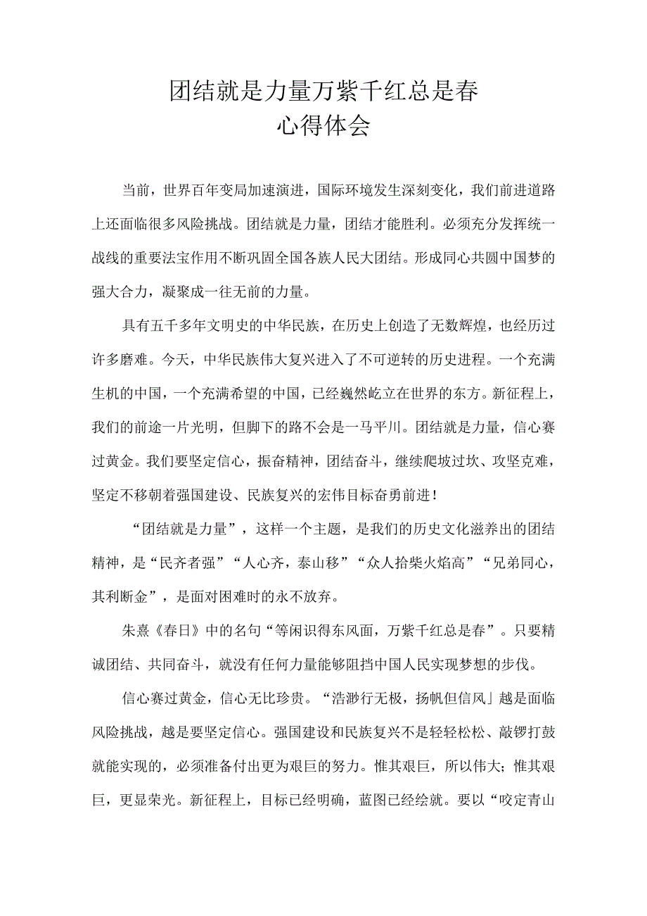 团结就是力量 万紫千红总是春 心得体会.docx_第1页