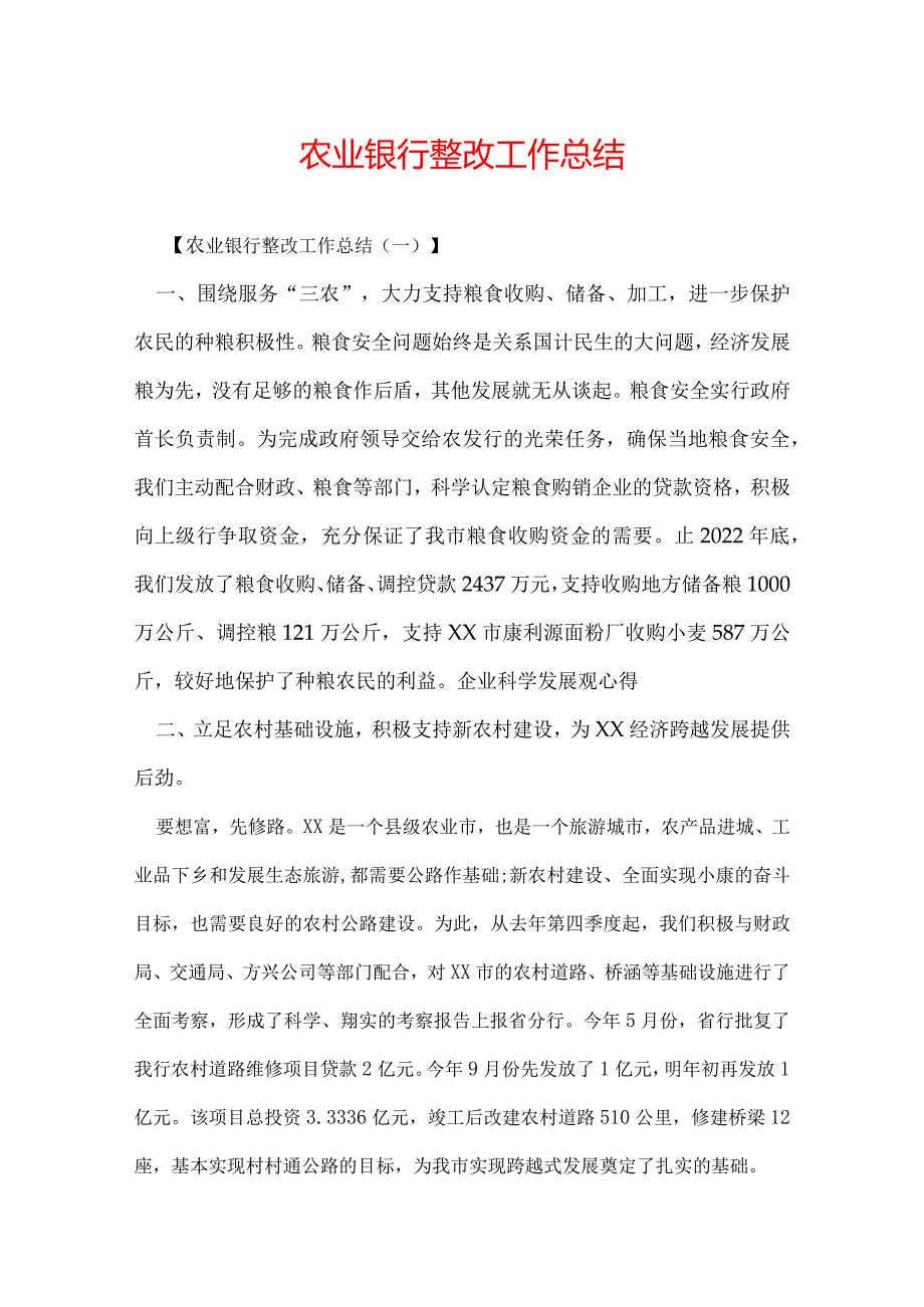 农业银行整改工作总结.docx_第1页