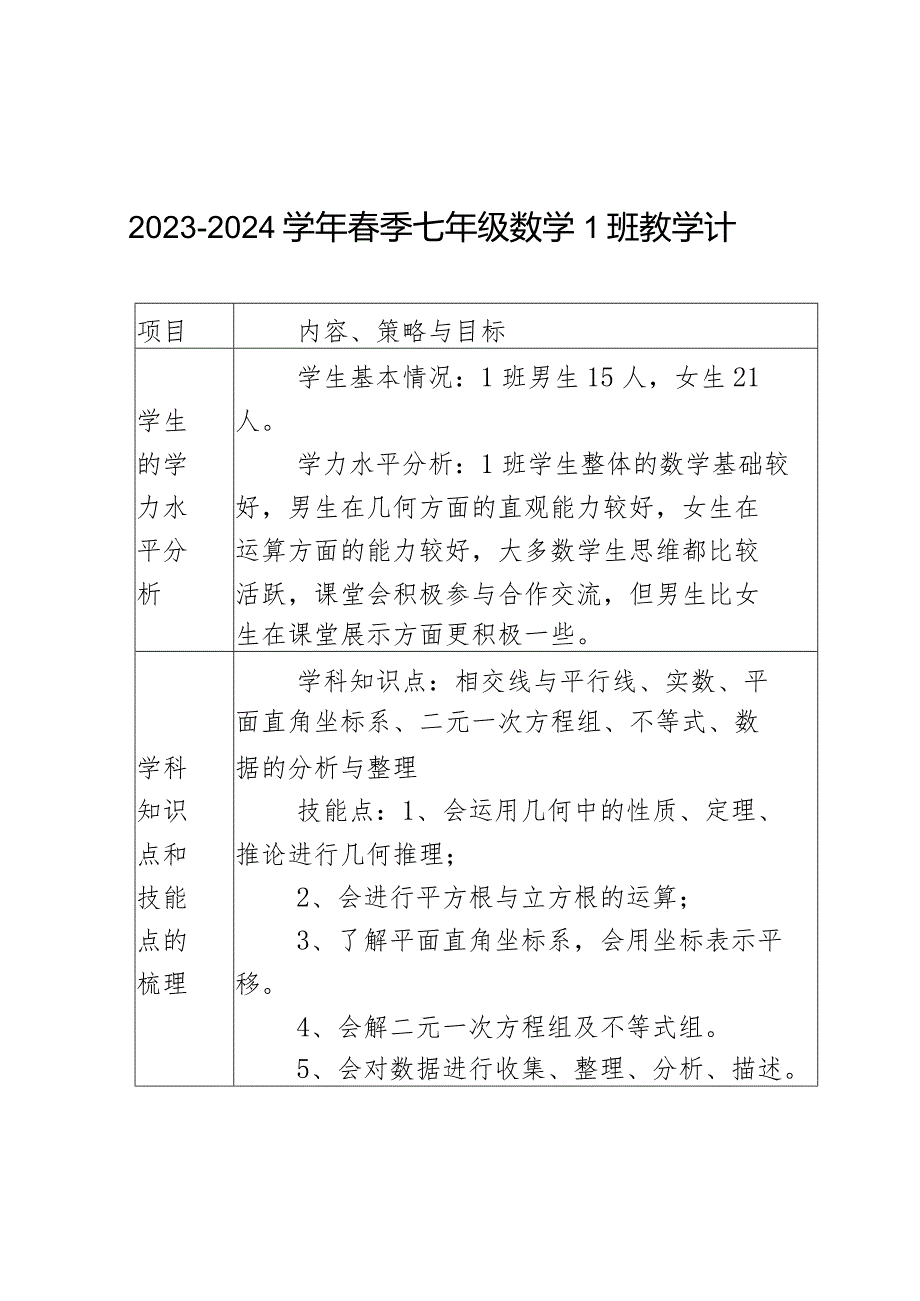 2023-2024学年七年级1班教学计划.docx_第1页