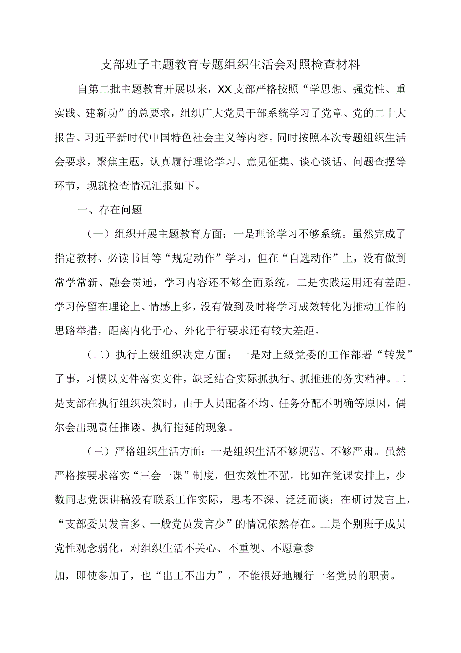 支部班子主题教育专题组织生活会对照检查材料.docx_第1页