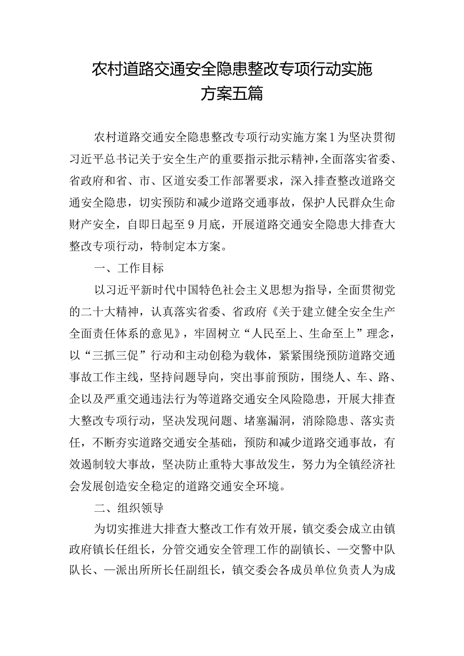 农村道路交通安全隐患整改专项行动实施方案五篇.docx_第1页