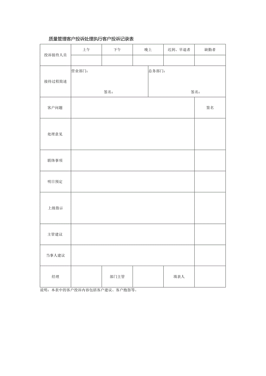 质量管理客户投诉处理执行客户投诉记录表.docx_第1页