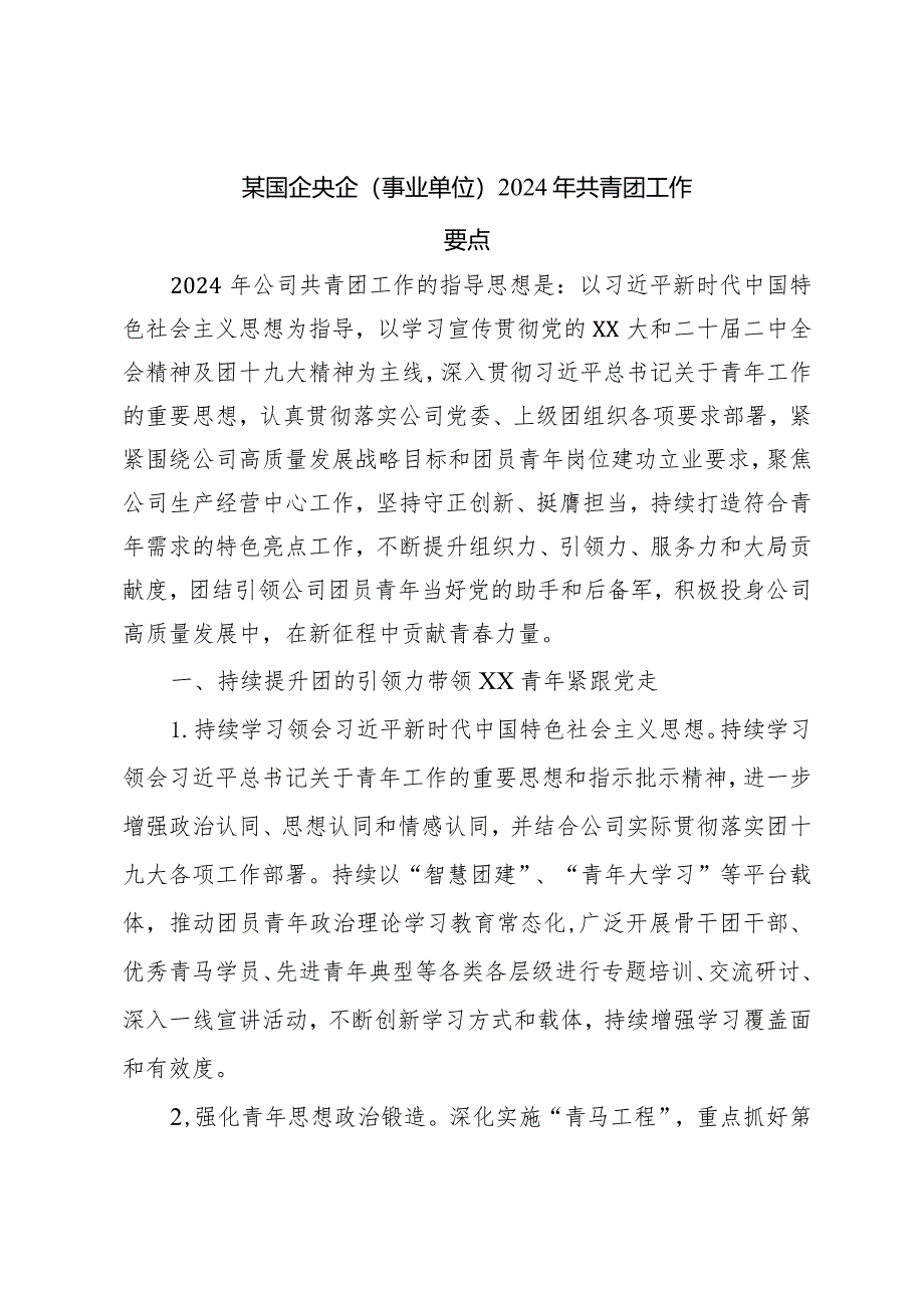 某国企央企（事业单位）2024年共青团工作要点.docx_第1页