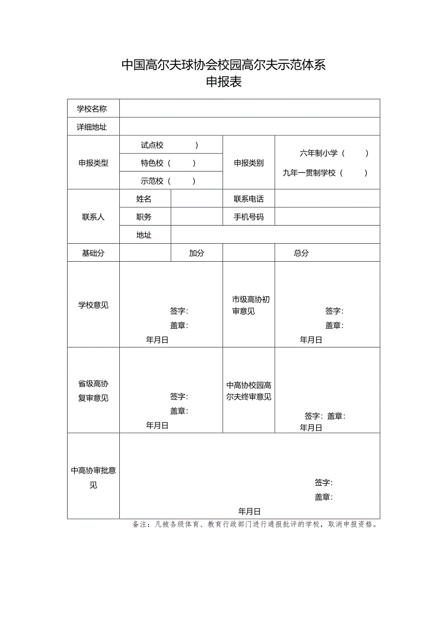 中国高尔夫球协会校园高尔夫示范体系申报表.docx_第1页