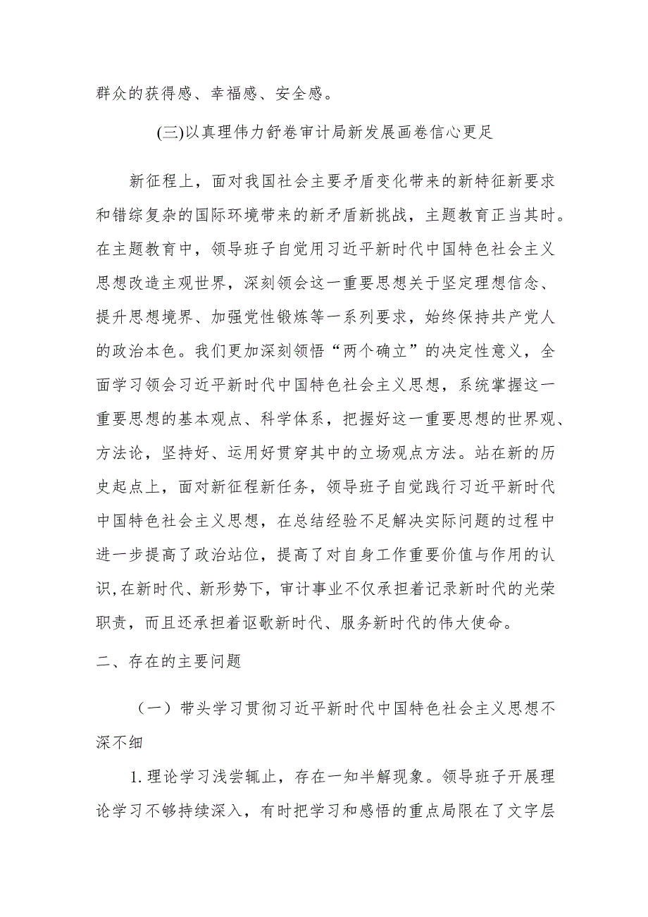 审计系统2023年度主题教育专题民主生活会班子对照检查（含政绩观剖析）.docx_第3页