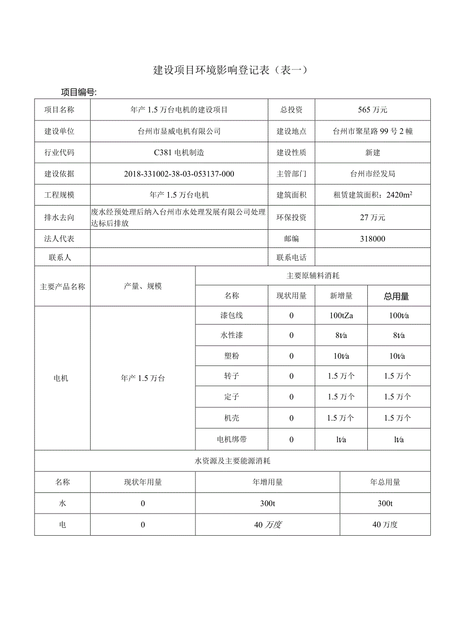 台州市显威电机有限公司年产1.5万台电机的建设项目环评报告.docx_第2页