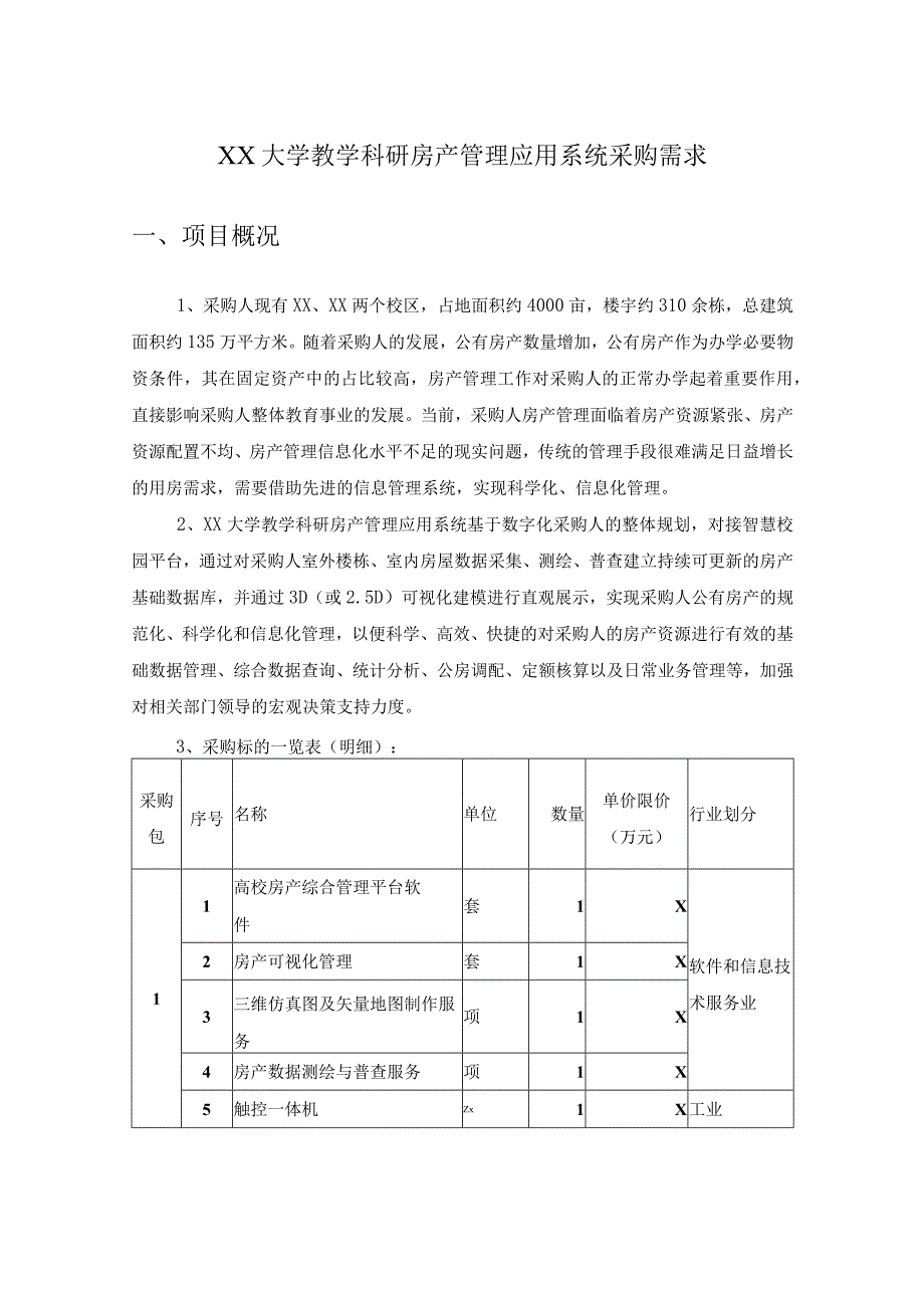 XX大学教学科研房产管理应用系统采购需求.docx_第1页