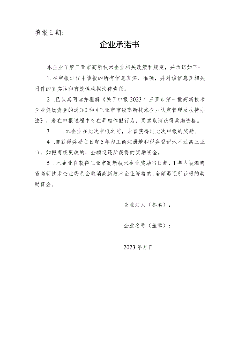 2023年三亚市第一批高新技术企业奖励资金申请书2023年.docx_第2页