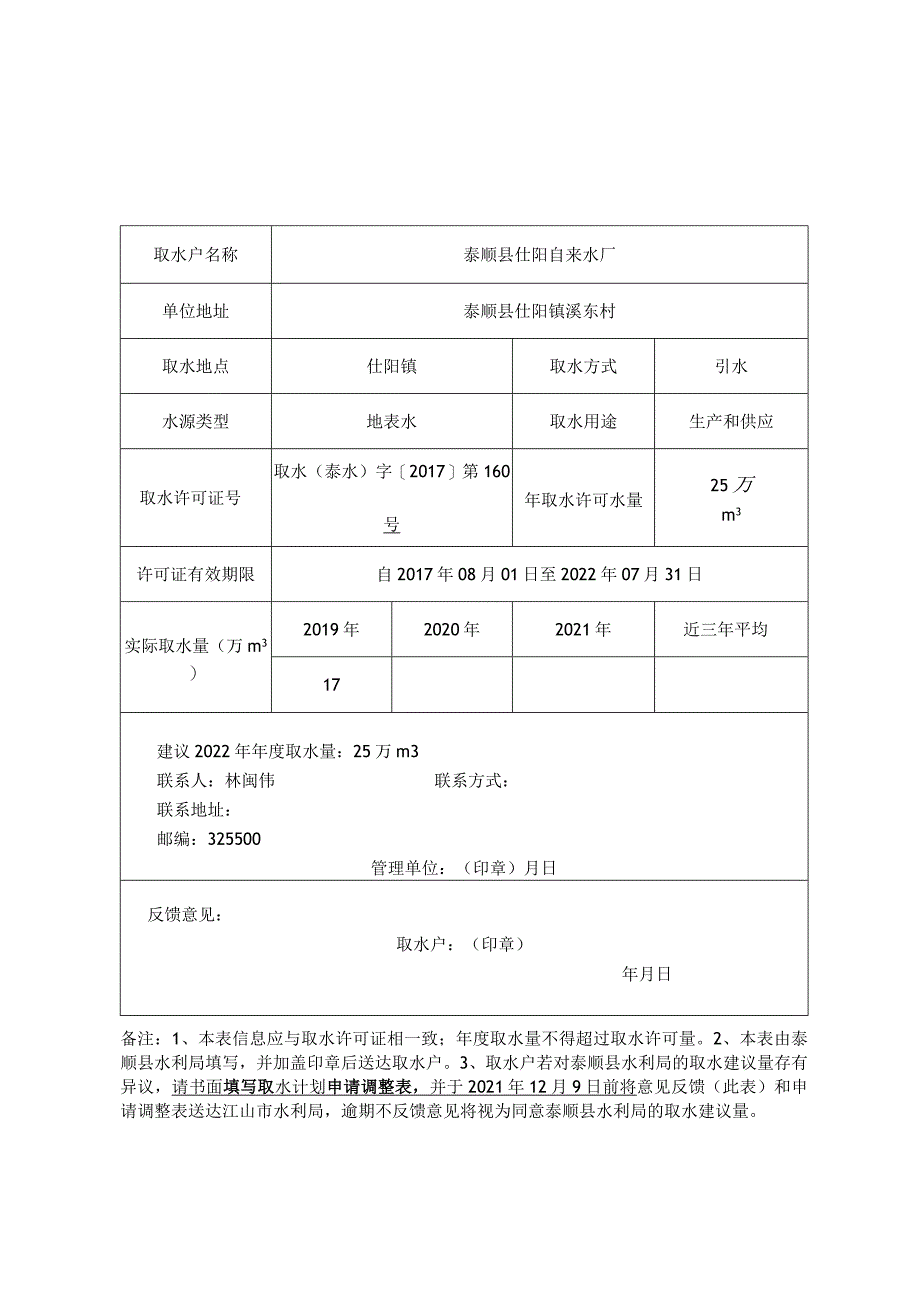 2022年度取水计划建议表.docx_第1页