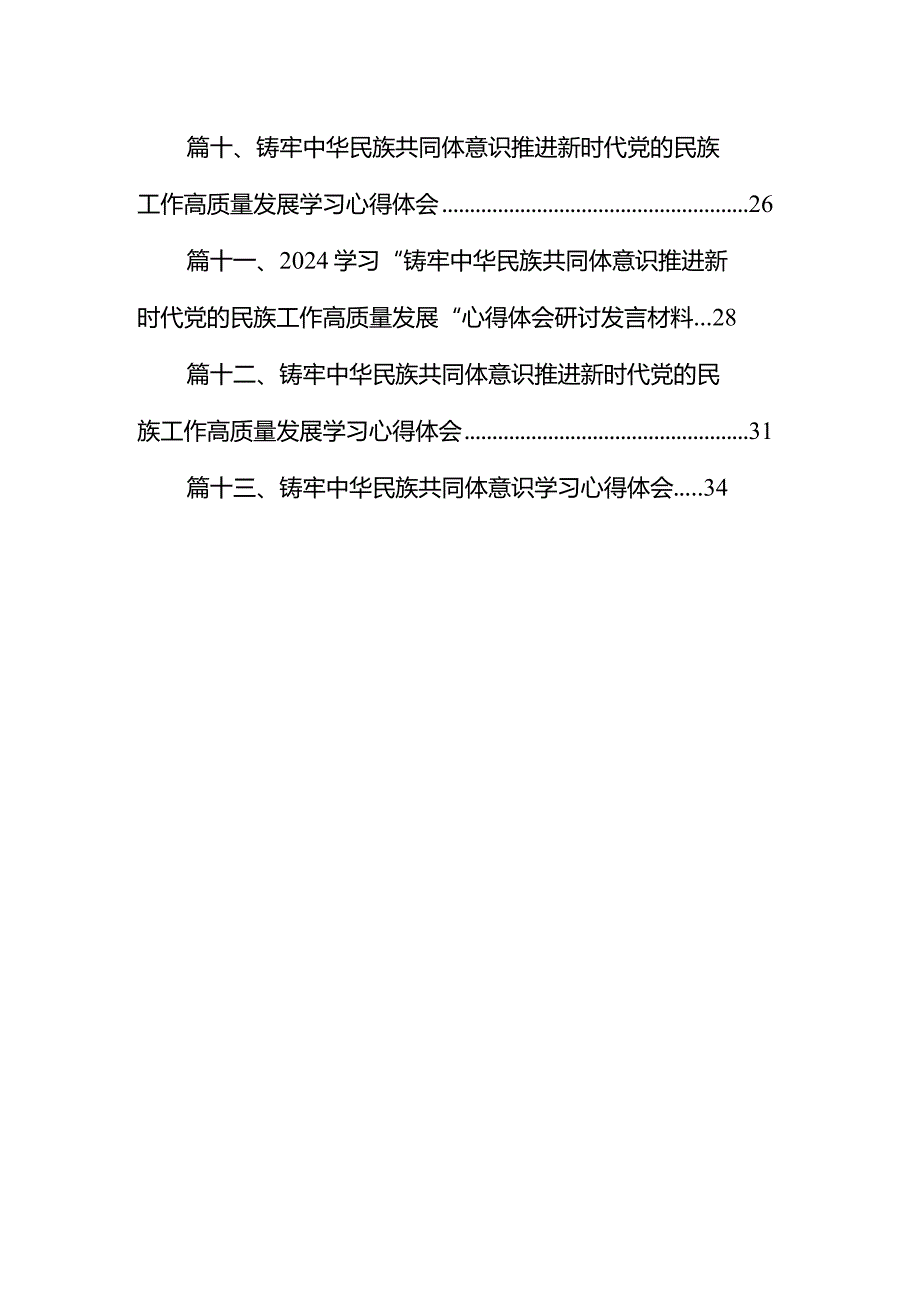 学习“铸牢中华民族共同体意识推进新时代党的民族工作高质量发展”心得体会研讨发言材料13篇供参考.docx_第2页