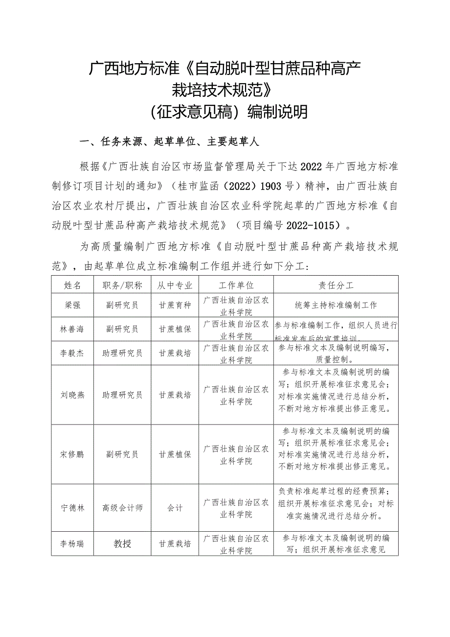 DB45T-自动脱叶型甘蔗品种高产栽培技术规范编制说明.docx_第1页