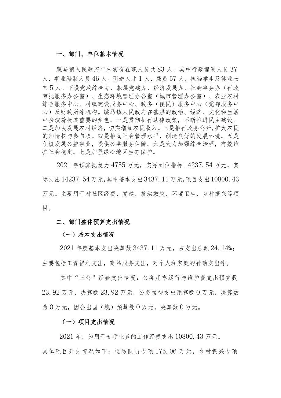 2021年度长沙市雨花区跳马镇人民政府部门整体支出预算绩效自评报告.docx_第2页