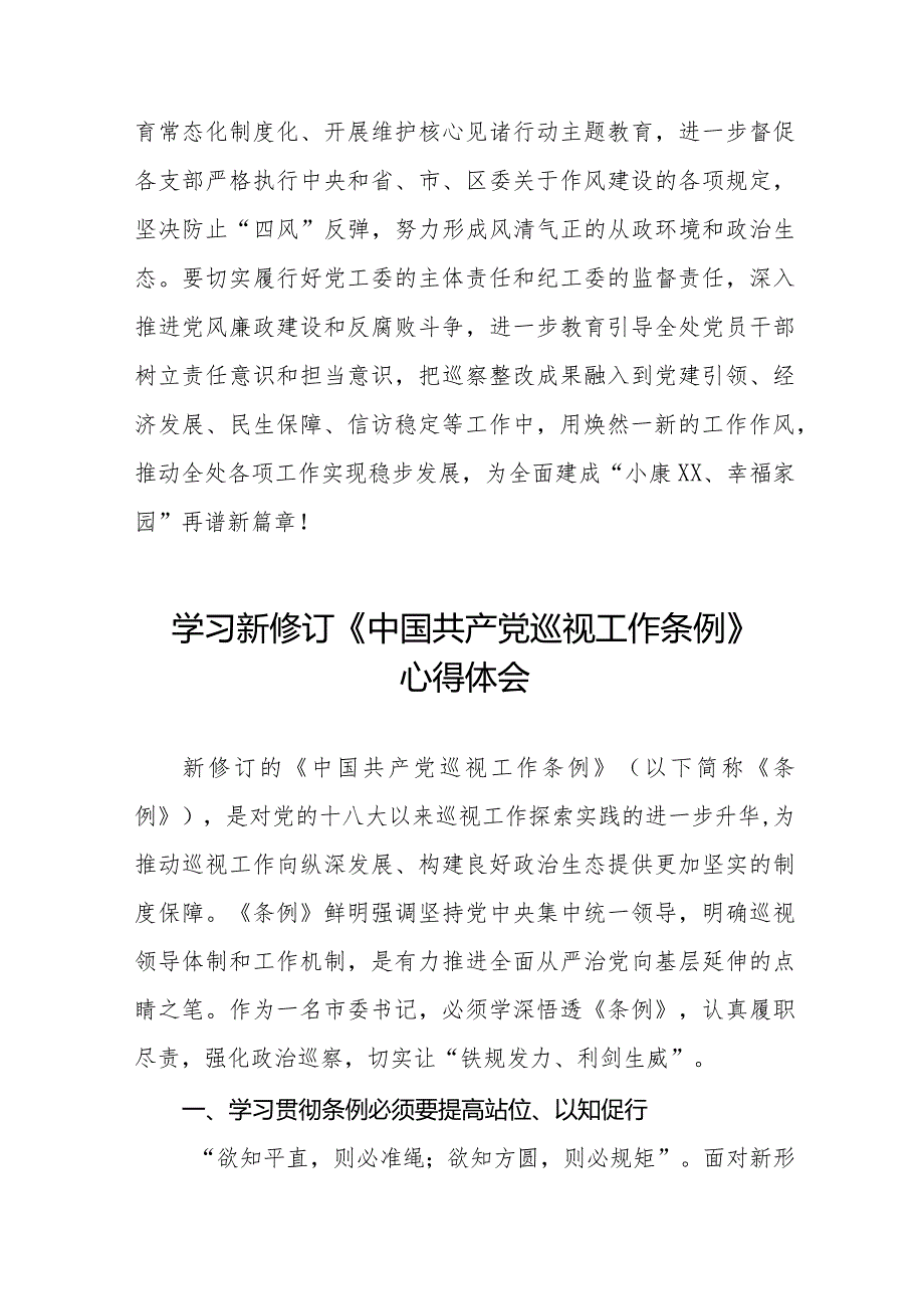 2024街道学习贯彻新修订《中国共产党巡视工作条例》心得体会五篇.docx_第3页