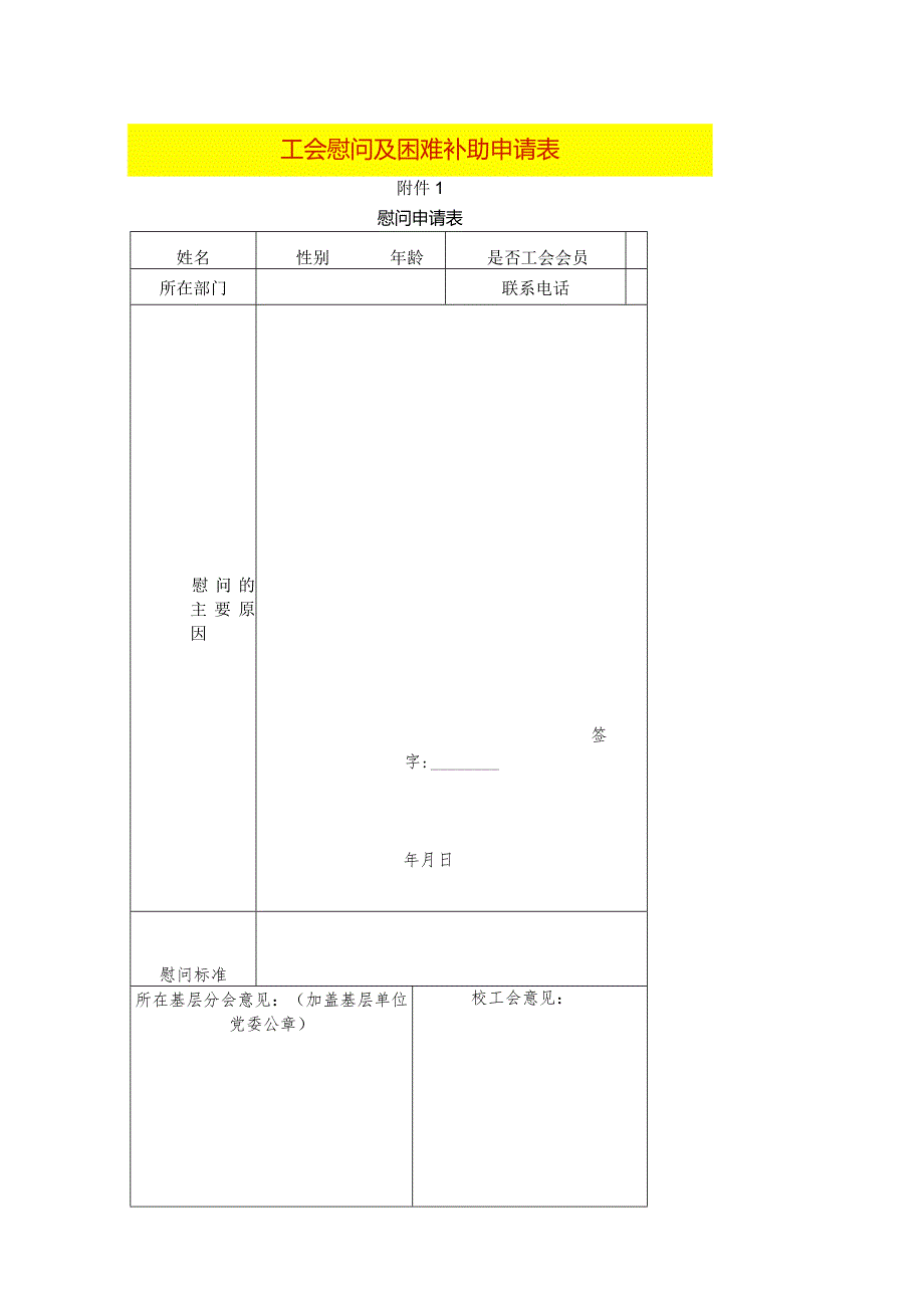 慰问及困难补助申请表.docx_第1页